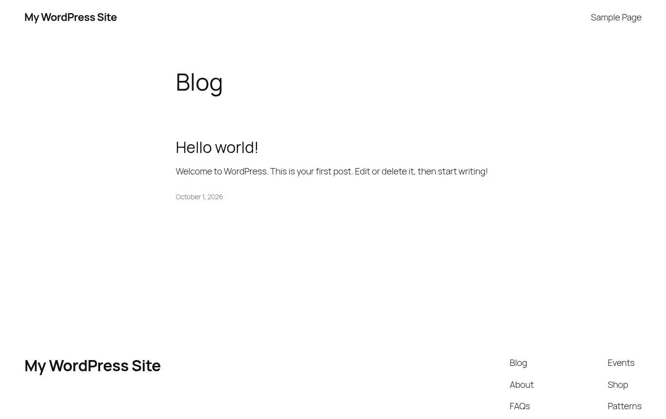 開始前：剛裝好的 WordPress 預設首頁