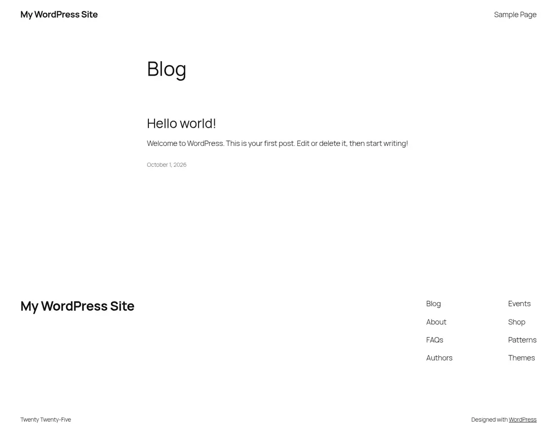 開始前：剛裝好的 WordPress